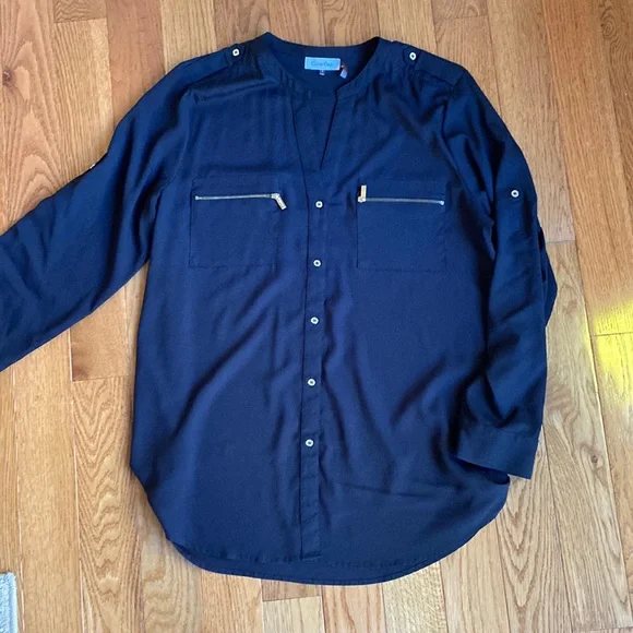 Calvin Klein Woman’s XL Long Sleeve Blouse, Black - Picture 1 of 5